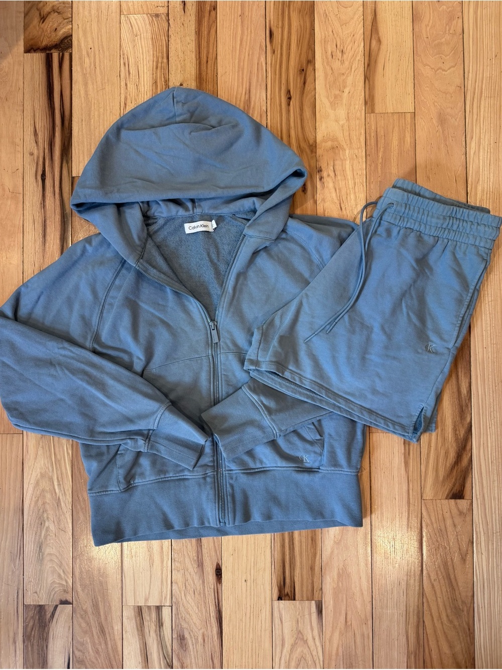 Calvin Klein Light Blue Zip Up Sweatshirt and Sweat Short Set